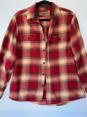 Orvis Red and Cream Plaid Flannel Shirt Jacket